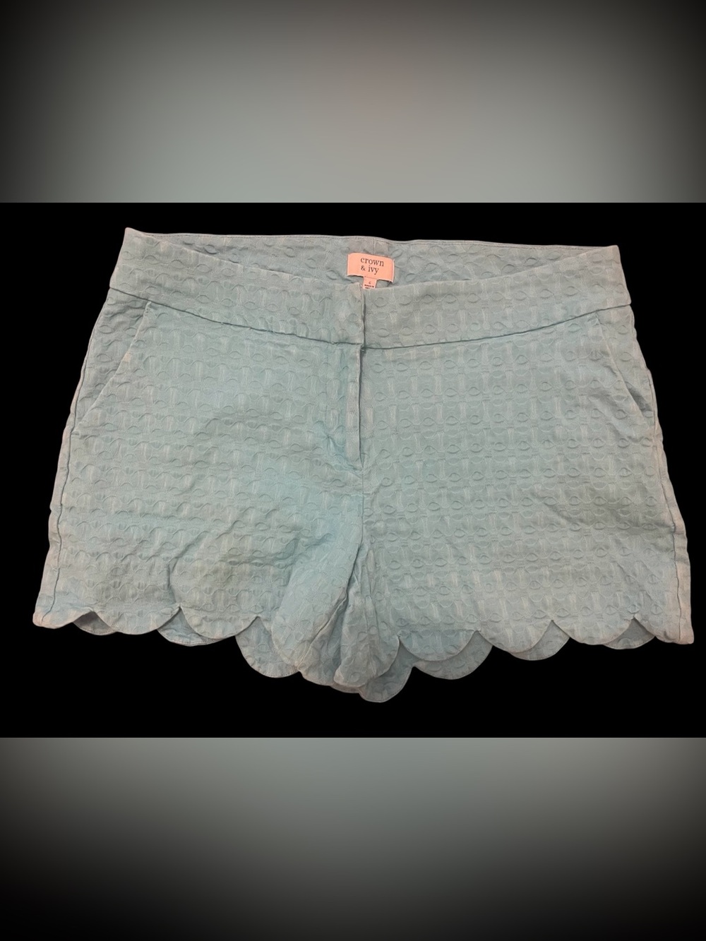 Crown & Ivy Light Blue Scalloped Eyelet Women's Shorts